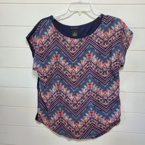 New Directions womens size S boho southwestern cap sleeves lightweight top blue
